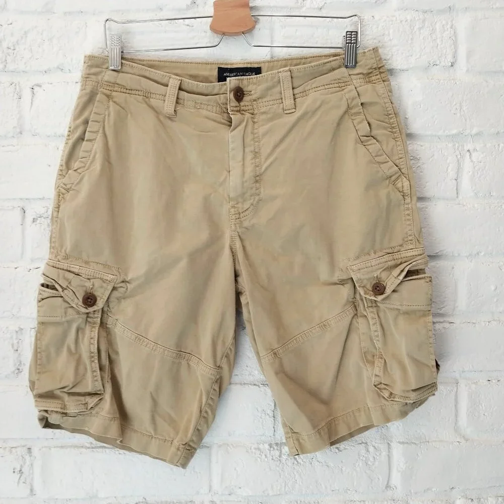 American Eagle Cargo Shorts Mens 32 Khaki Tan Brown Heavyweight Grunge Casual